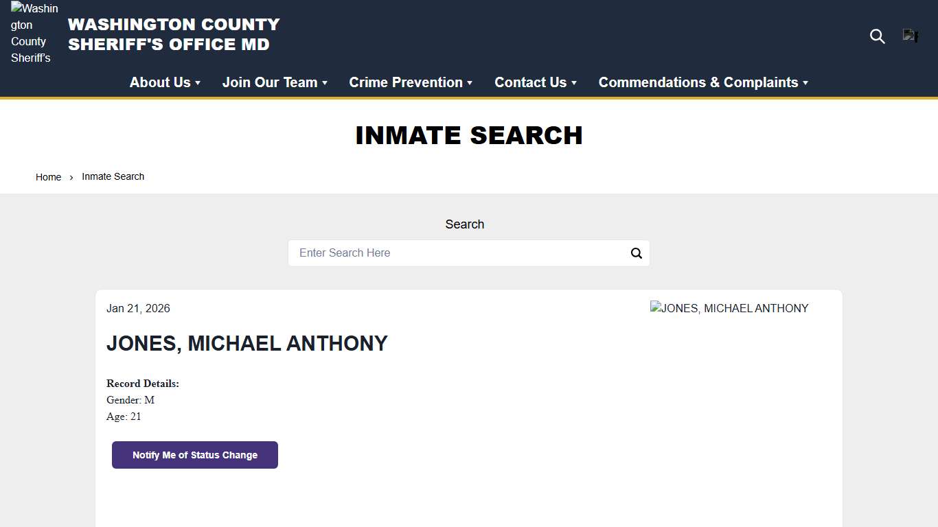 Inmate Search | Washington County Sheriff’s Office, MD