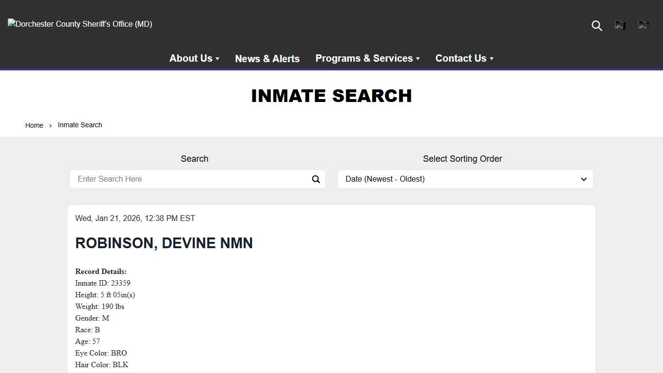 Inmate Search | Dorchester County Sheriff’s Office (MD)